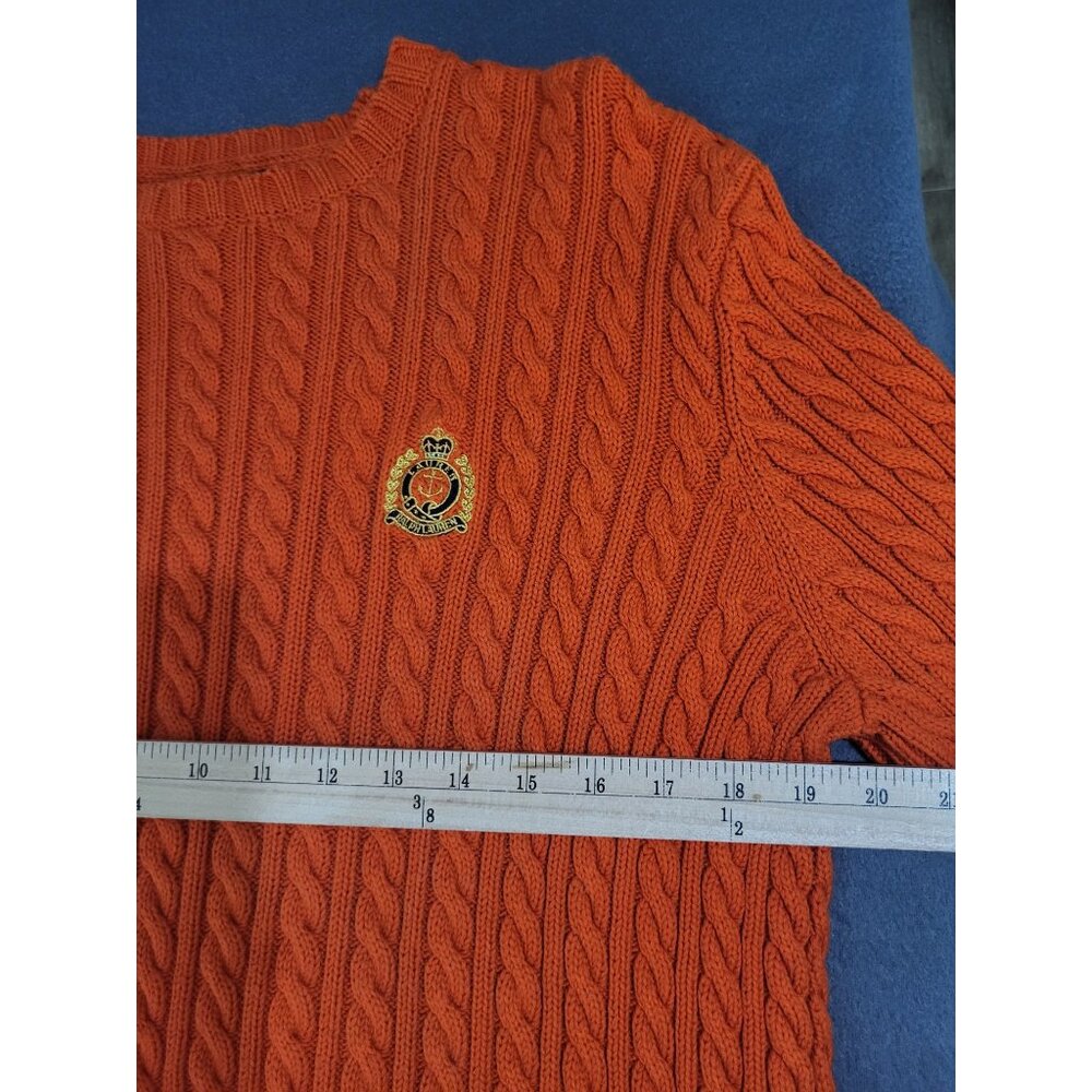 Lauren Ralph Lauren LG Crew Cable Knit Sweater Chunky Preppy Academia Orange - Picture 5 of 9